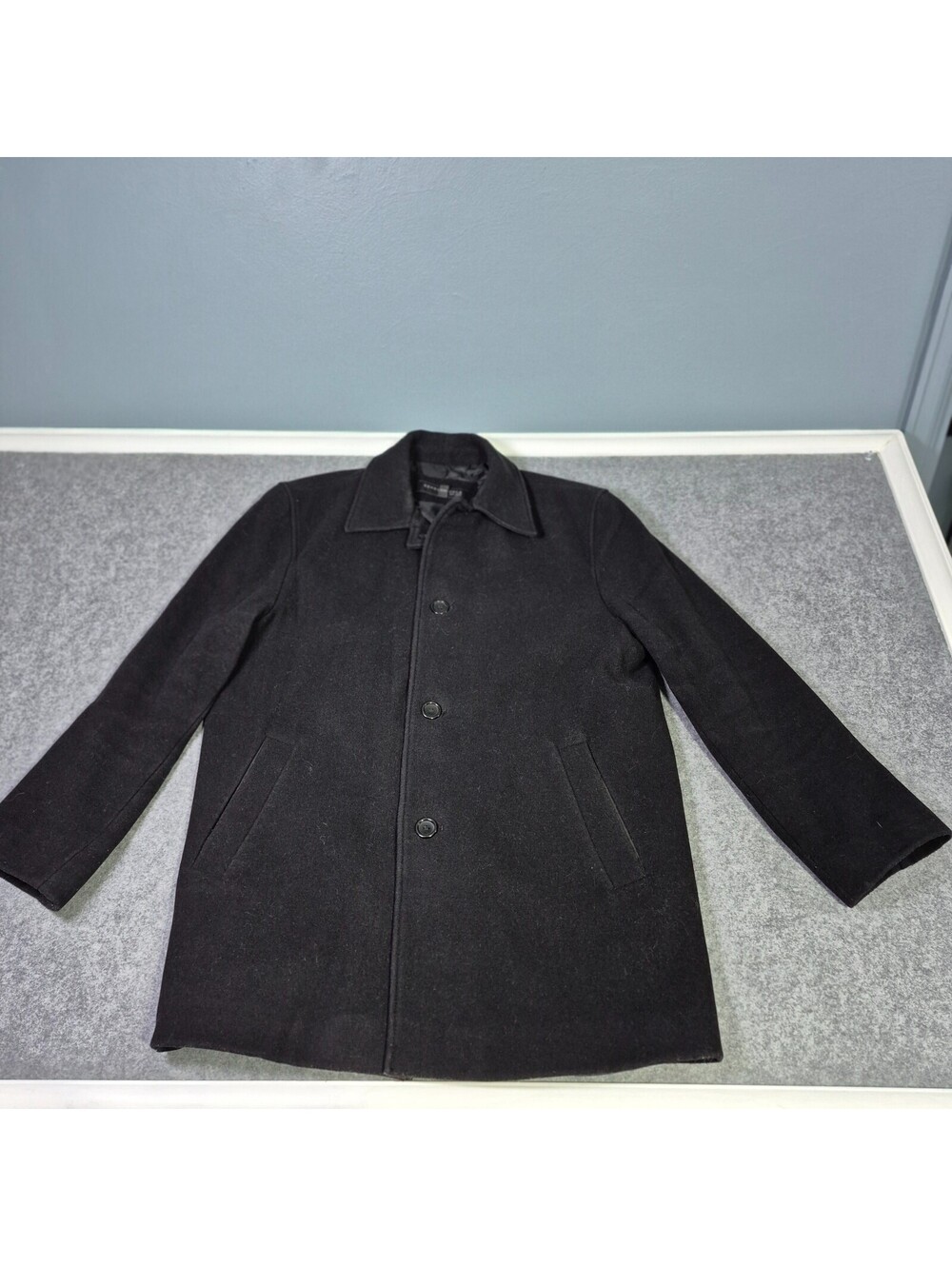 Kenneth Cole New York Wool Blend Pea Coat Mens Size Large Black Classic Business
